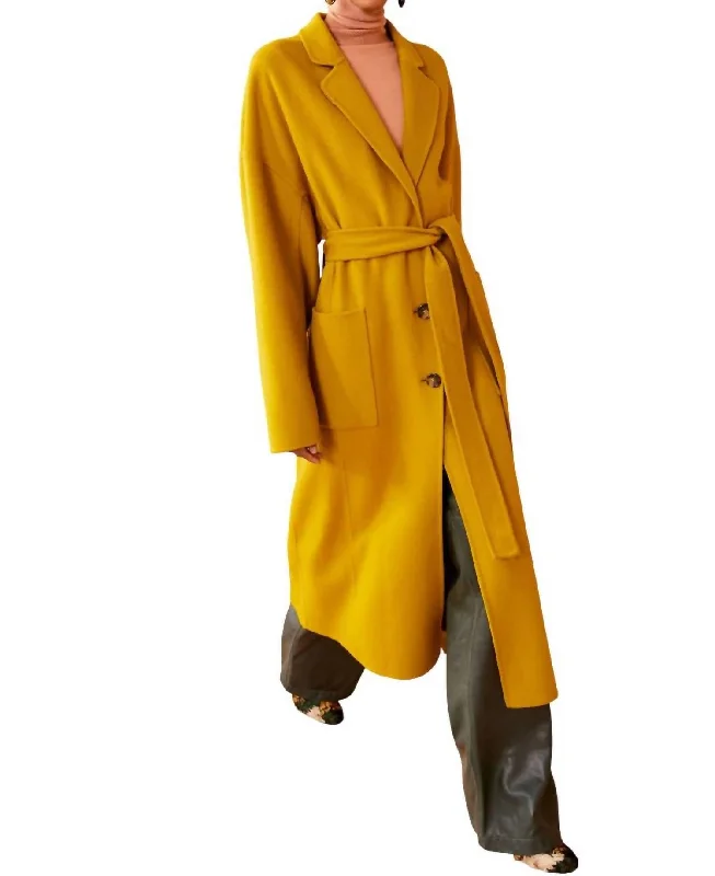 ladies' long hooded winter coat -Harlow Coat In Turmeric