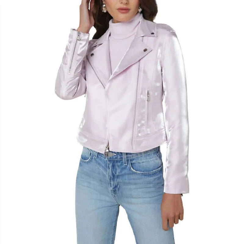 warm shearling coat for women -Biker Jacket In Lilac Snow