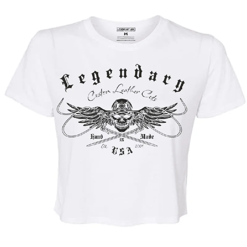 casual beach style short sleeve top -Legendary USA Womens 'Chill Out' Biker Chick Shirt - Slightly Cropped