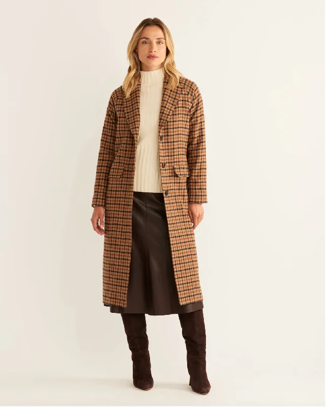 women's thermal long coat -Brooklyn Wool Coat<br>Tan Mix Multi Check