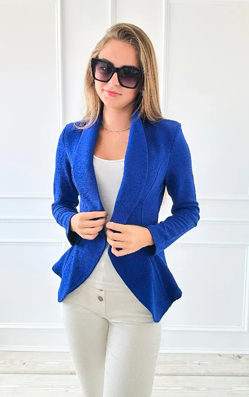 ladies' designer overcoat -Fierce Chic Fitted Blazer - Royal Blue