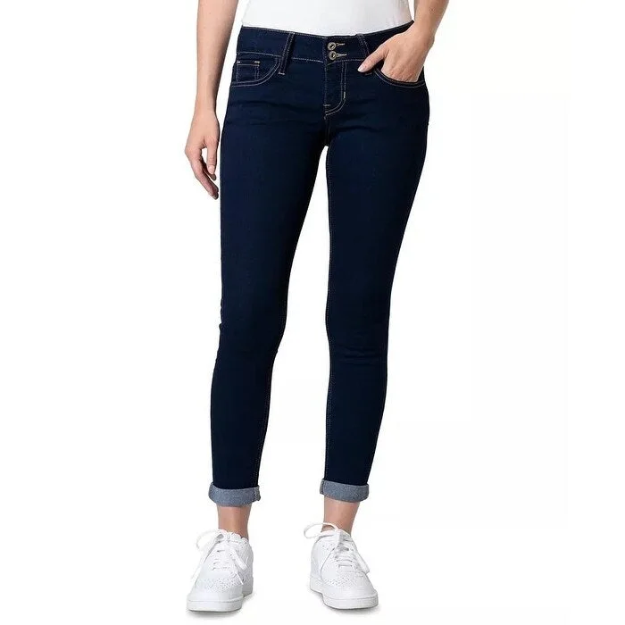 cropped kick-flare jeans for women -Blue Desire Juniors' Curvy Fit Roll Cuff Skinny Ankle Jeans Blue Size 9