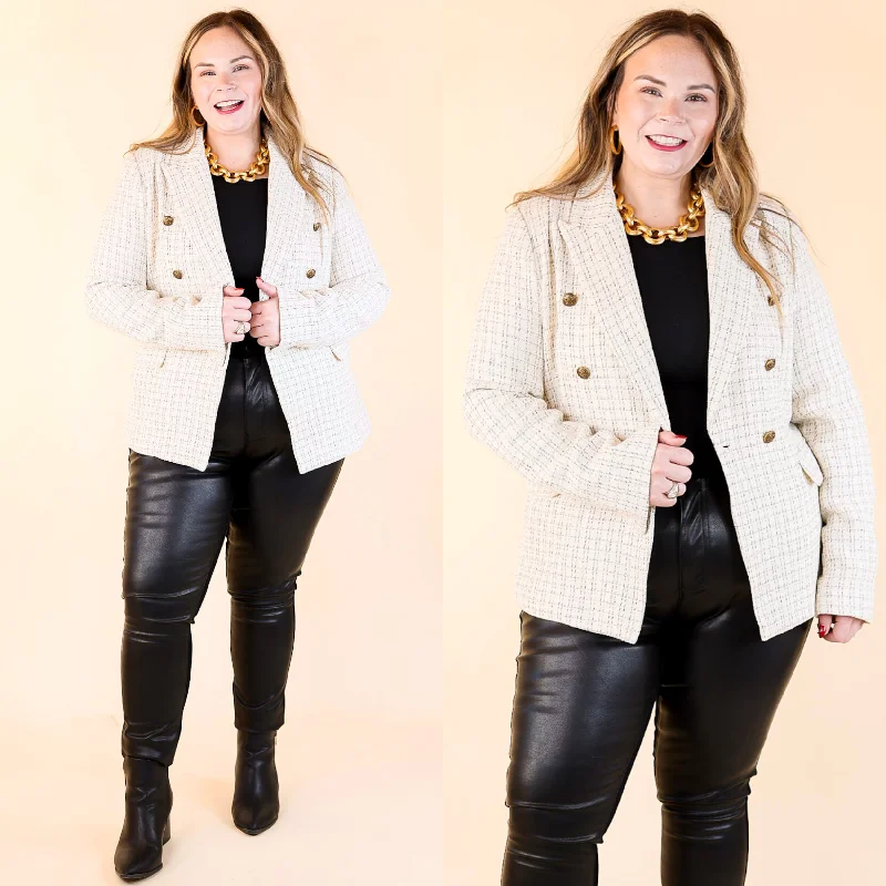 winter-ready women's parka -Timeless Tales Tweed Blazer with Bronze Buttons in Ivory