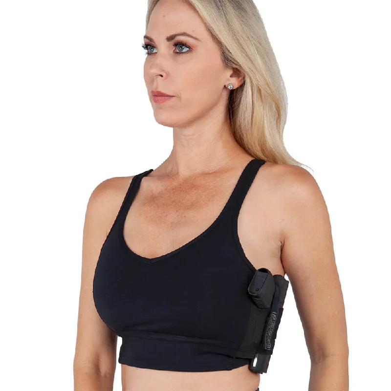 soft fabric short sleeve tops for women -Concealed Carry Convertible Sports Bra