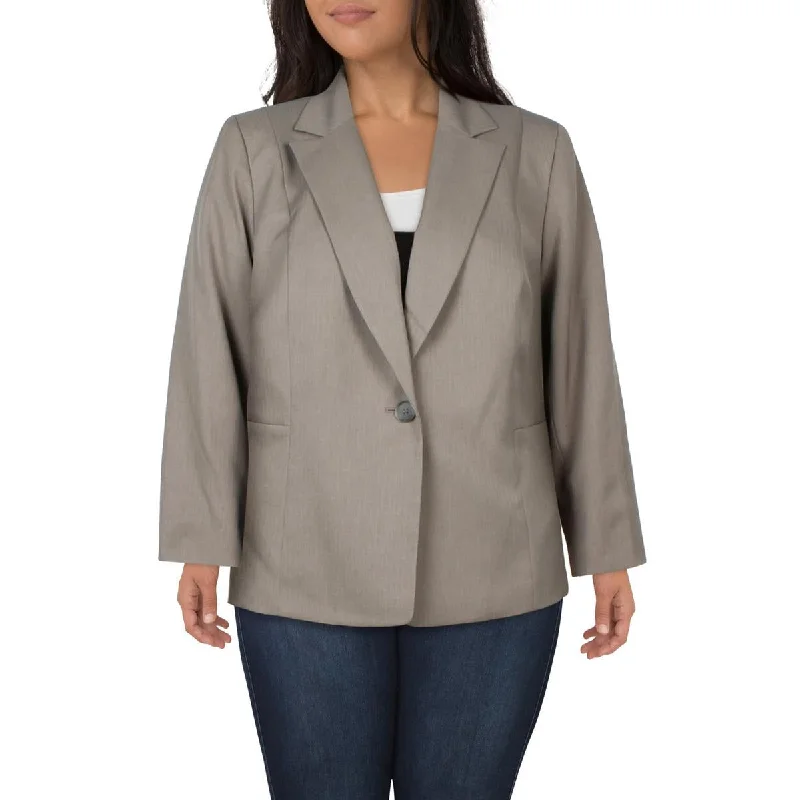 ladies' puffer jacket -Le Suit Womens Plus Notch Collar Work Wear One-Button Blazer