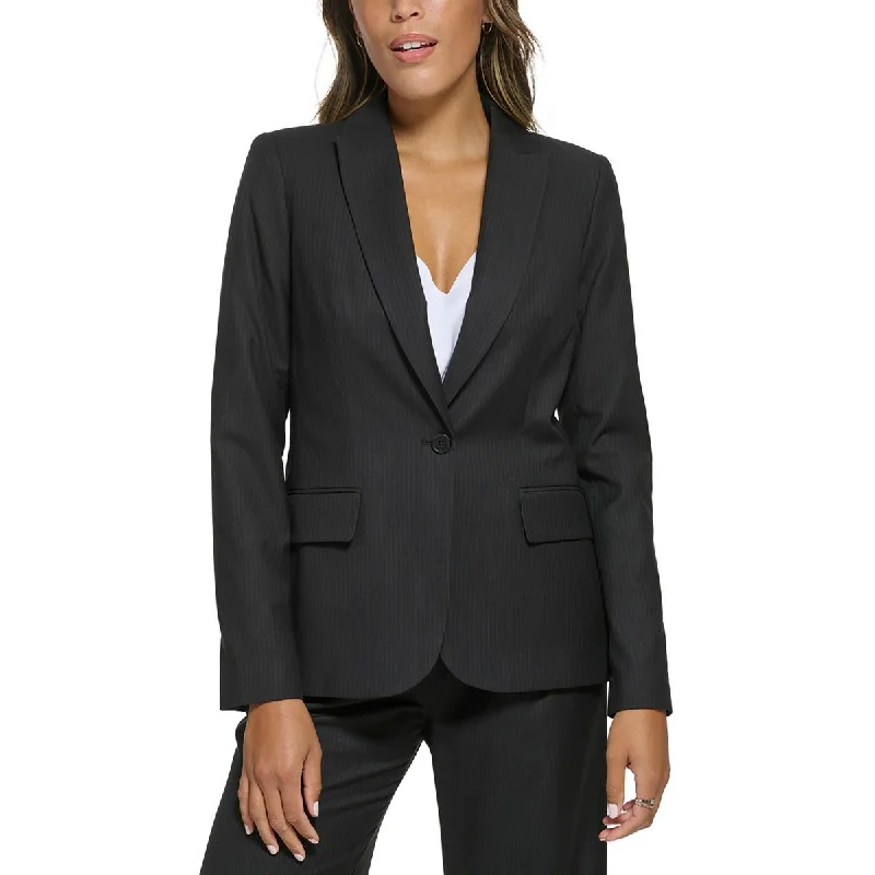 ladies' cashmere overcoat -Calvin Klein Womens    Pinstripe  One-Button Blazer