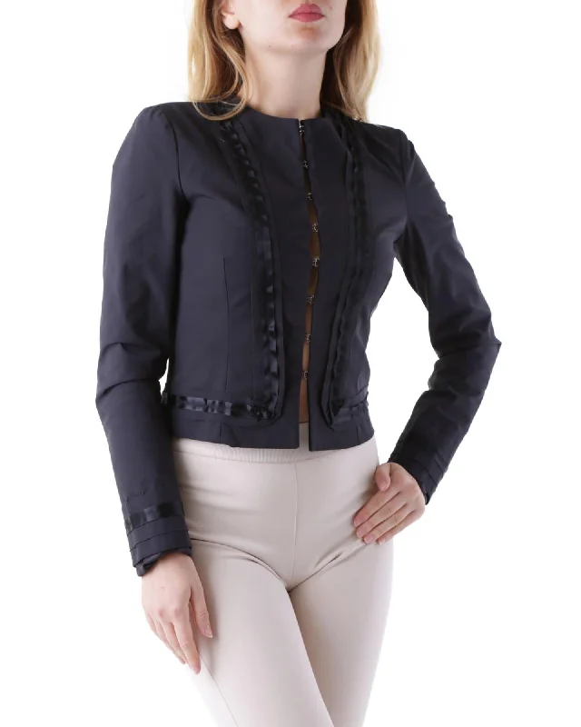 women's lightweight cargo jacket -Richmond X Women's Black Blazer with Ribbon Trim