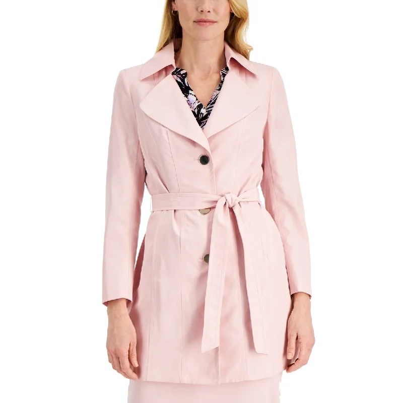 stylish women's blazer -Kasper Women's Solid Long Sleeve Belted Jacket Pink Size Large