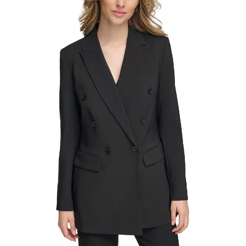 women's mid-length wool coat -Calvin Klein Womens Solid Ponte Double-Breasted Blazer