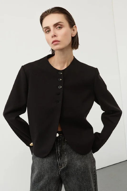 breathable softshell jacket for women -RYAN BLACK CROPPED BLAZER