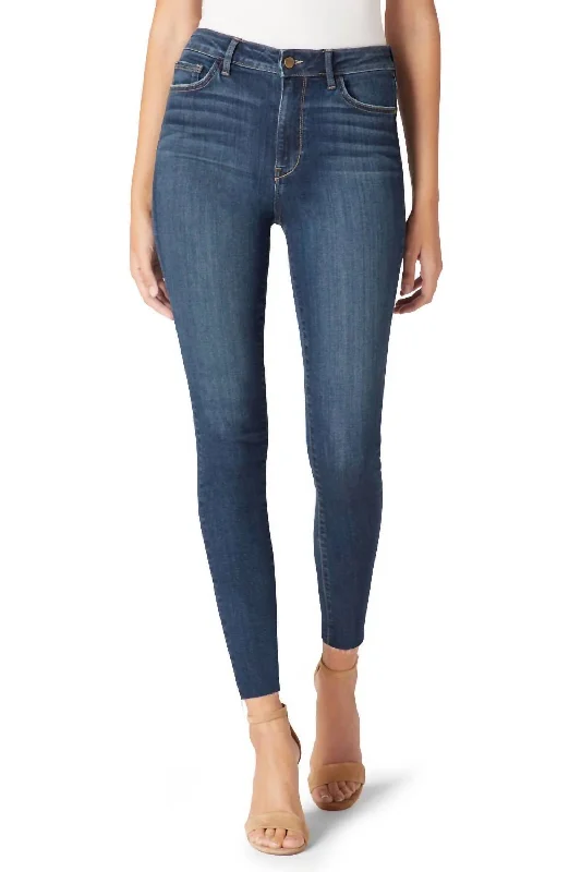 stylish asymmetrical jeans for women -Stiletto Hi-Rise Skinny Crop Raw Hem Jean In Artz