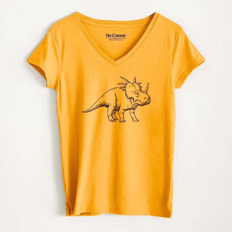 women's short sleeve t-shirt -Styracosaurus Albertensis - Women's 100% Recycled V-neck