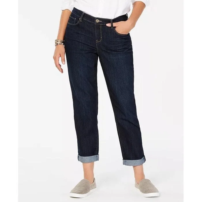 trendy two-tone jeans for ladies -Style & Co Women's Ex-Boyfriend Ankle Jeans Dark Blue Size 14