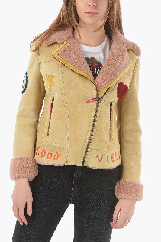 classic camel coat for ladies -History Repeats Embroidered Shearling Jacket