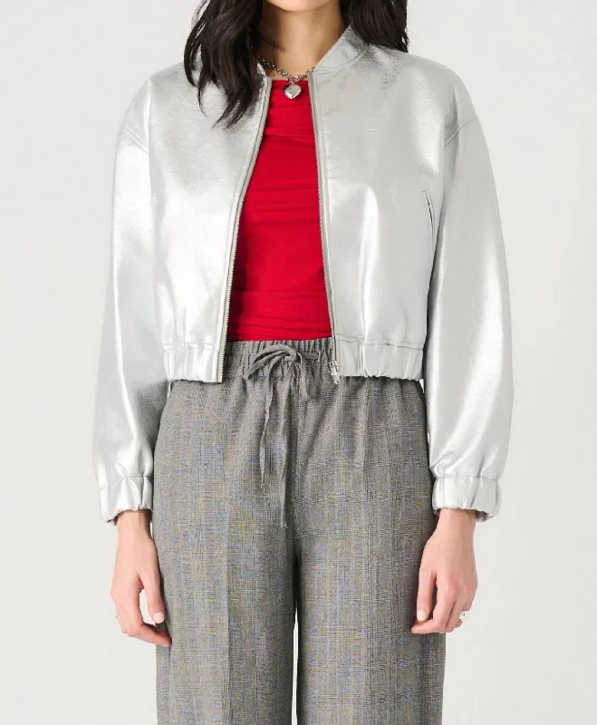 cozy oversized wrap coat for women -Meteorite Bomber Jacket In Silver