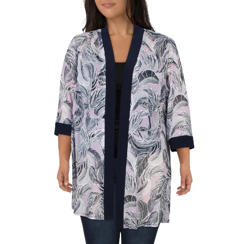 luxury designer winter coat for women -R&M Richards Womens Plus Printed Open Front Duster Blazer