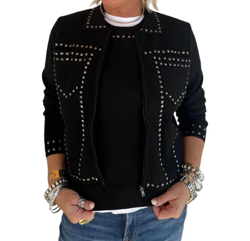 winter-ready women's parka -Be Serious Studded Jacket In Black