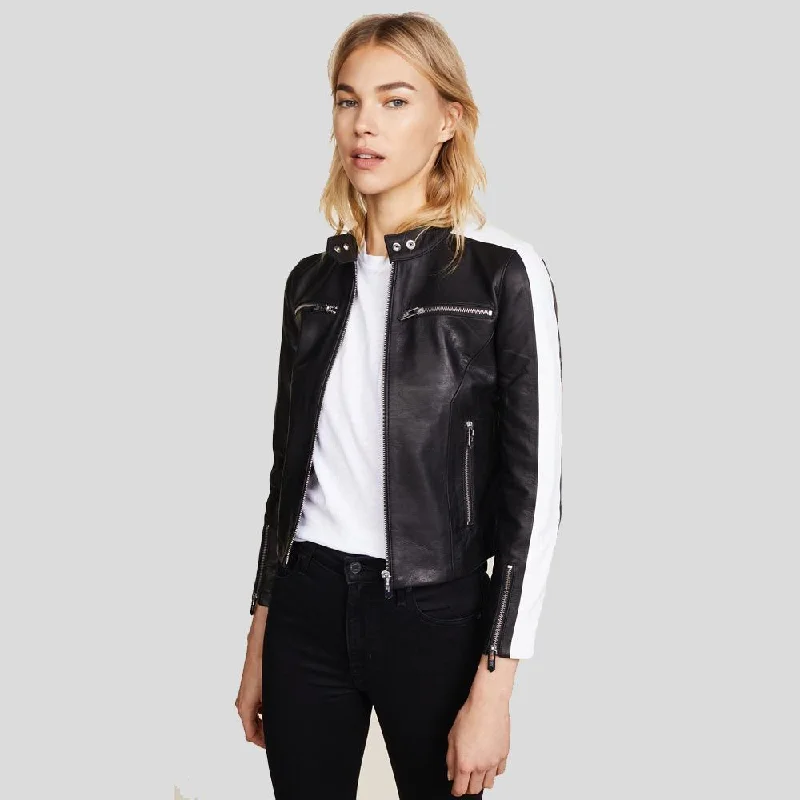 stylish knit jacket for women -Women's Michel Black Racer Leather Jackets