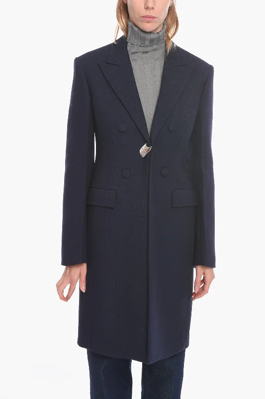 sporty track jacket for women -Jil Sander Wool Single-breasted Coat with Metal Application