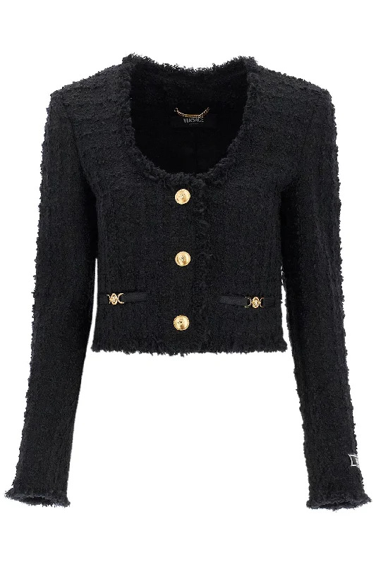 casual linen jacket for women -Versace Women's Short Tweed Heritage Jacket