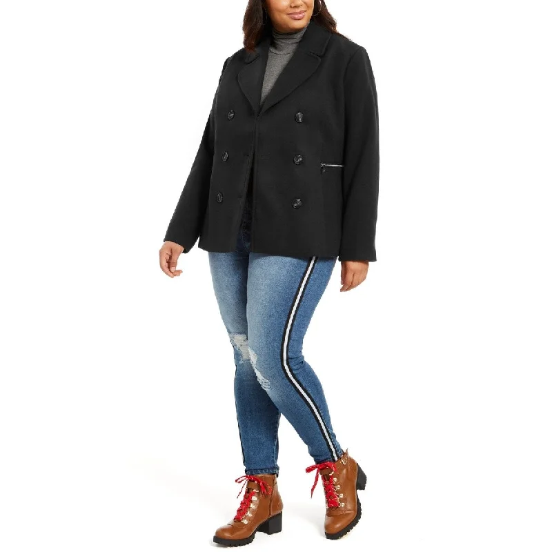 women's lightweight jacket -Maralyn & Me Junior's Double Breasted Peacoat Black Size 3X