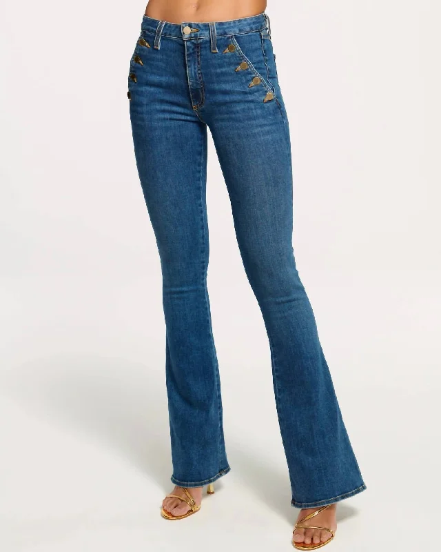 stylish high-rise cigarette jeans -Helena High Rise Flare Jeans In Medium Wash