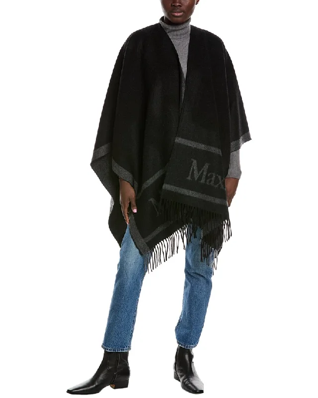 warm shearling coat for women -Max Mara Logo Jacquard Wool Cape