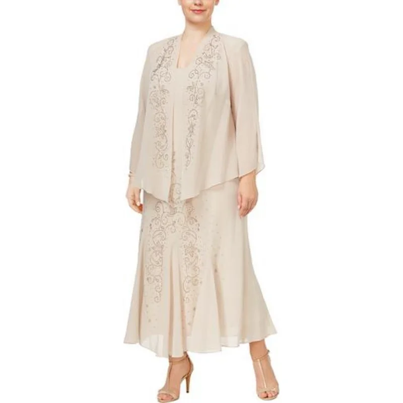 elegant long coat for women -R&M Richards Womens Plus Chiffon Embellished Topper Jacket