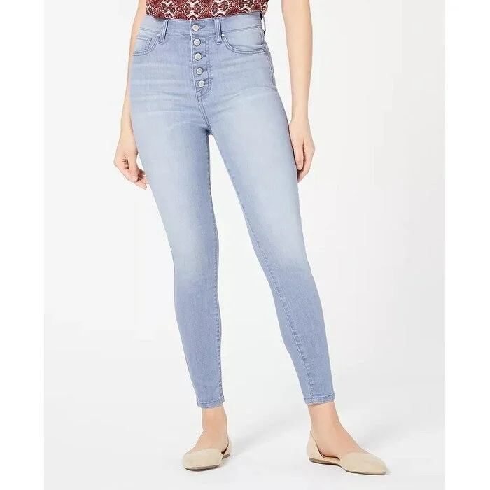 ladies' ankle-length skinny jeans -Celebrity Pink Junior's Button Fly High Rise Skinny Jeans Blue Size 7