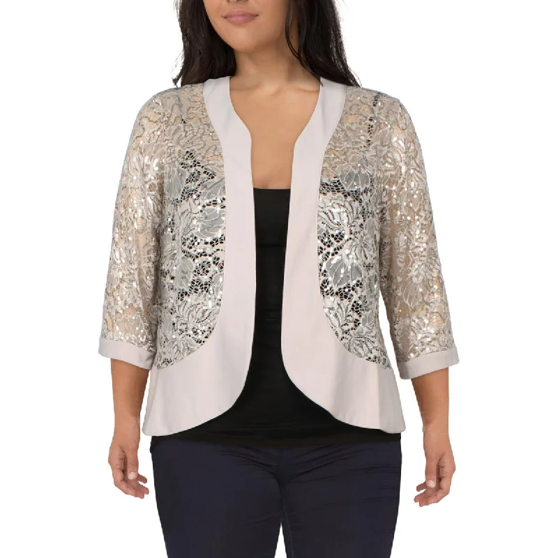 women's classic pea coat -R&M Richards Womens Plus Lace Sequined Open-Front Blazer