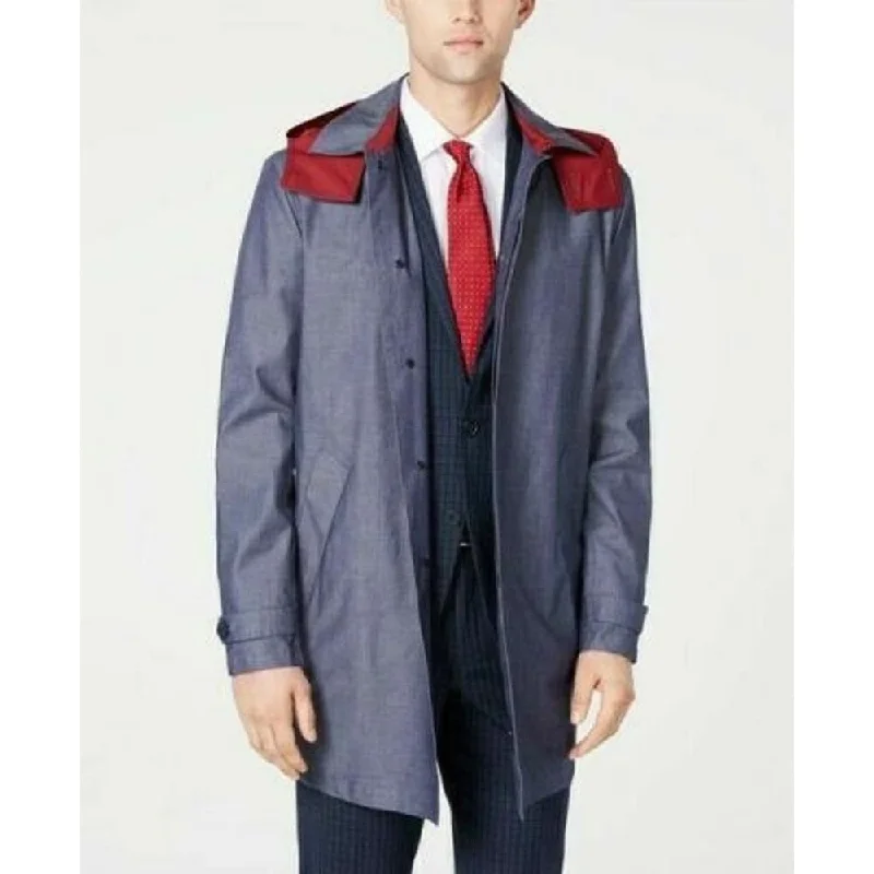 women's sherpa-lined jacket -Tommy Hilfiger Men's Modern Fit WolfTwill Raincoat Blue Size 42