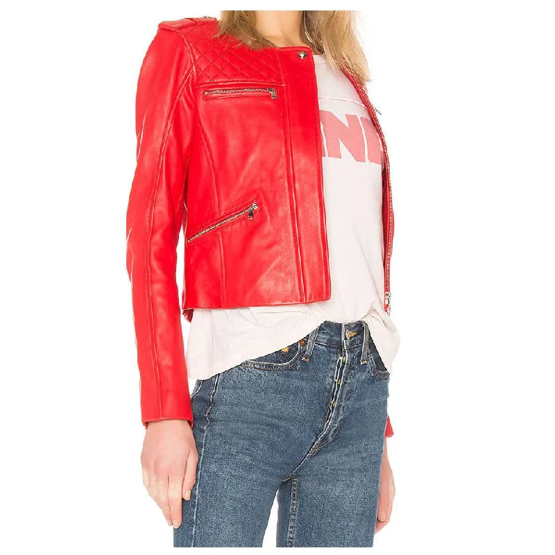 women's reversible coat -Women Red Leather Short Body Jacket