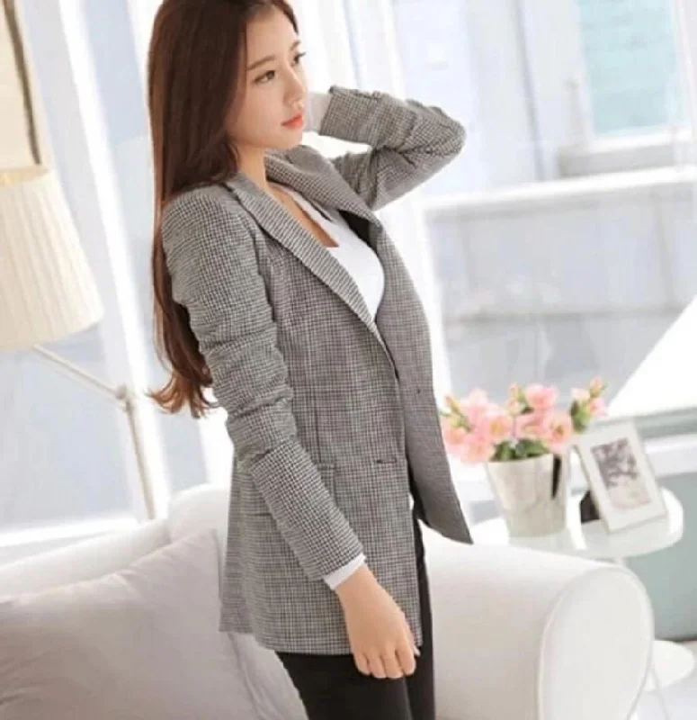 breathable softshell jacket for women -Womens Slim Fit Checkered Blazer