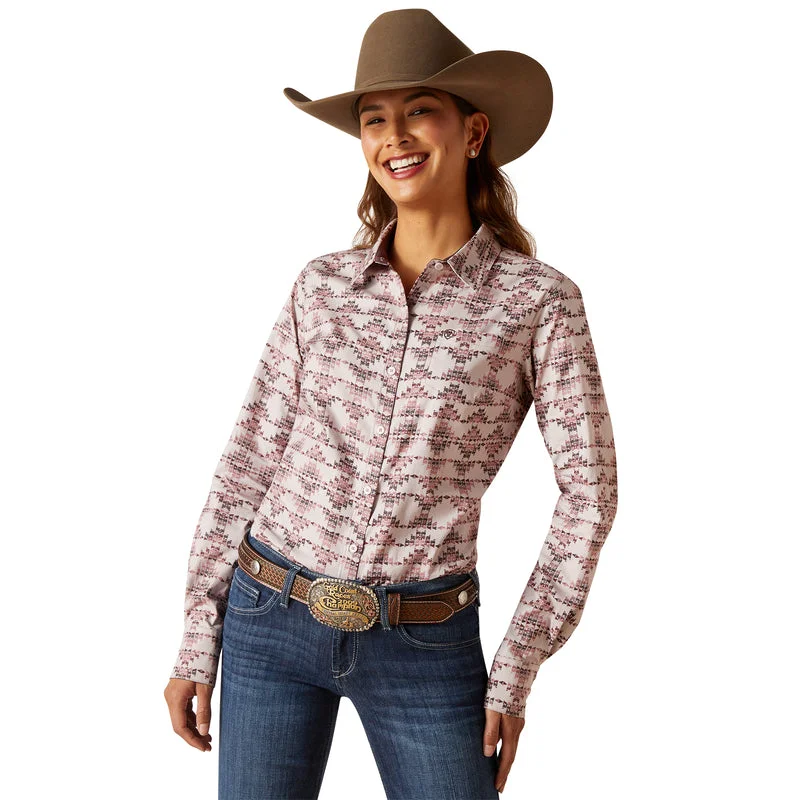 stylish knit short sleeve top for summer -Ariat Women's Wrinkle Resist Kirby Stretch Shirt, Starlight Print