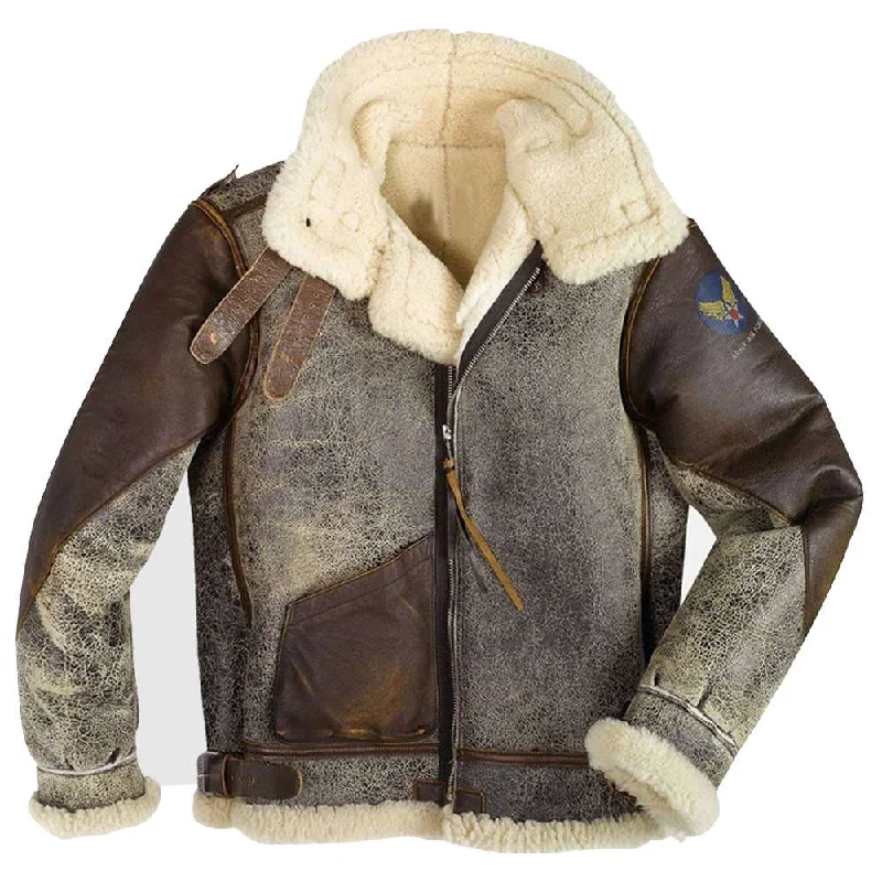 casual oversized shacket for women -B3 Vintage Distressed Leather Bomber Jacket