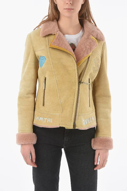 women's travel-friendly jacket -History Repeats Embroidered Shearling Jacket