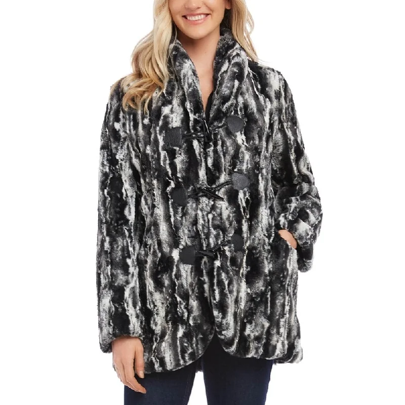 ladies' longline puffer coat -Karen Kane Women's Marble Faux Fur Jacket Black Size X-Small