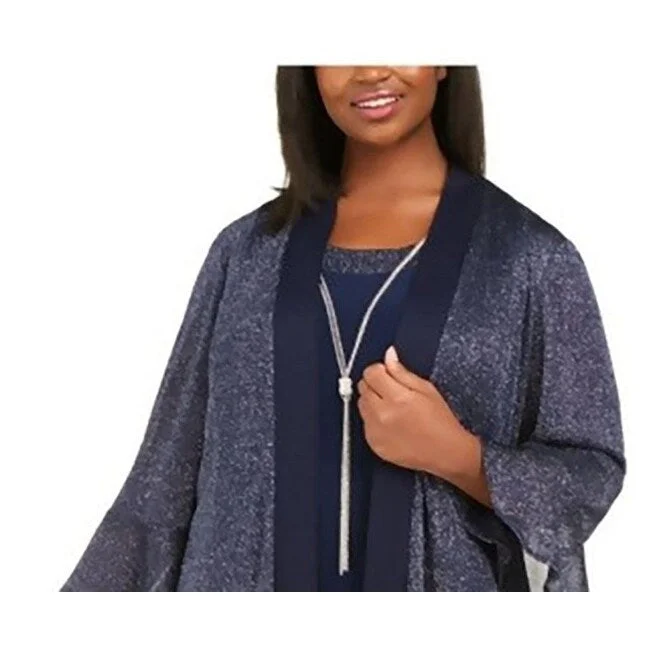 warm down coat for women -R & M Richards Women's Plus Size Necklace Dress & Sparkle Jacket Blue Size 14