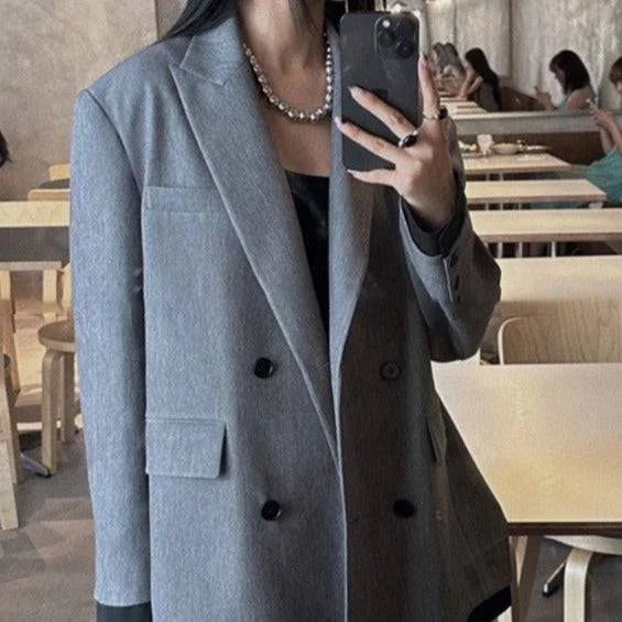 ladies' waterfall drape coat -Peaches Long Sleeves Buttoned Blazer