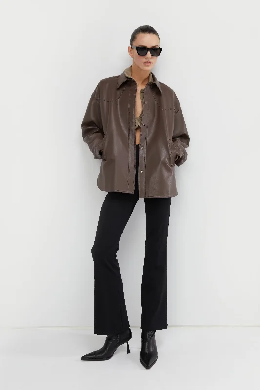 ladies' fur-lined jacket -VEGAN LEATHER SHACKET