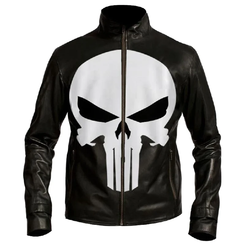 stylish leather jacket for women -Punisher Skull Biker Leather Jacket USA