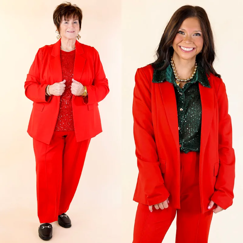 women's fur-trimmed parka -Elegant Ensemble Blazer in Scarlet Red