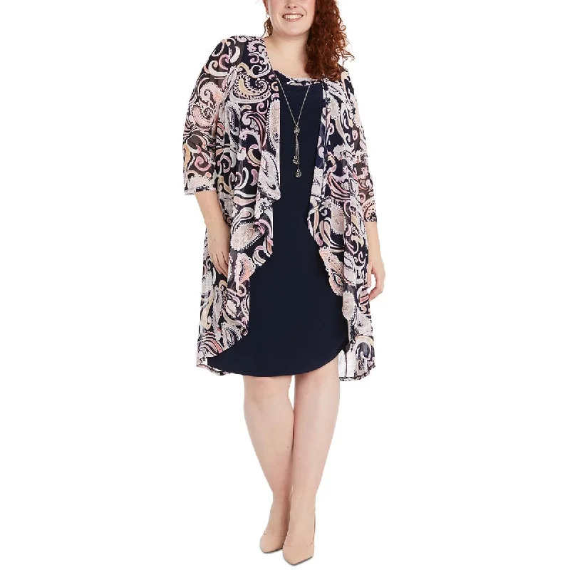 breathable softshell jacket for women -R&M Richards Womens Plus Paisley Open Front Duster Blazer