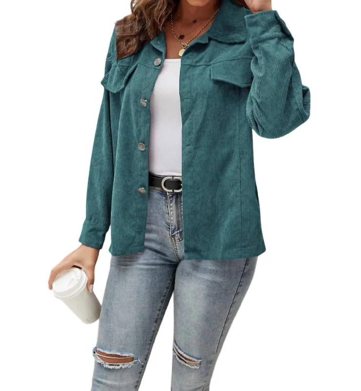 women's classic pea coat -Corduroy Shacket In Green