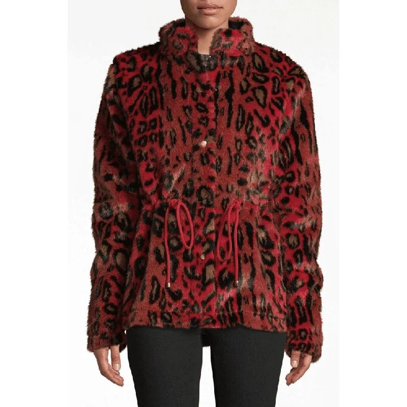 women's varsity bomber jacket -Nicole Miller Women's Leopard Print Faux Anorak Jacket Red Size Medium