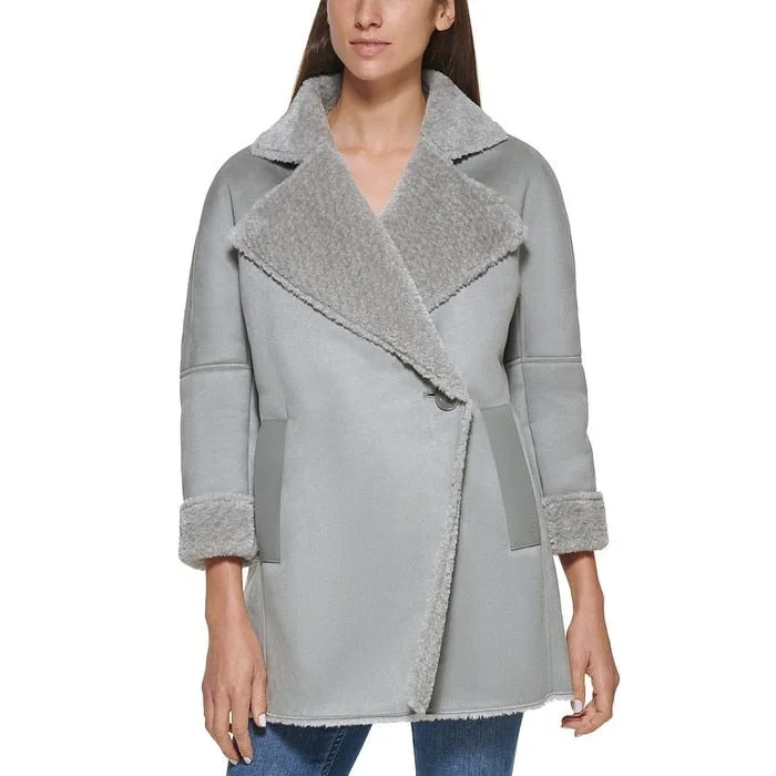 women's reversible coat -Calvin Klein Women's Midi Warm Faux Coat Gray Size X-Large