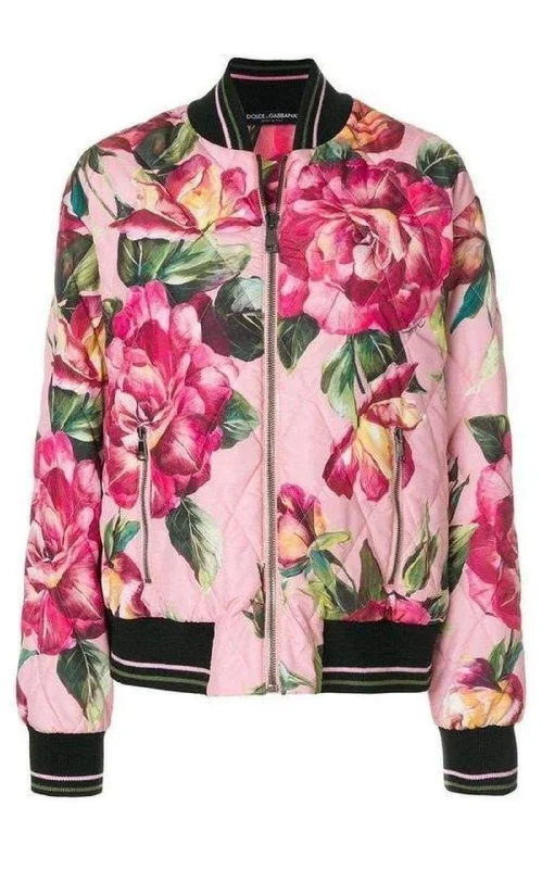 elegant long coat for women -Rose Print Bomber Jacket