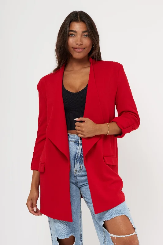 women's sherpa-lined jacket -Cascade Front Knit Crepe Blazer