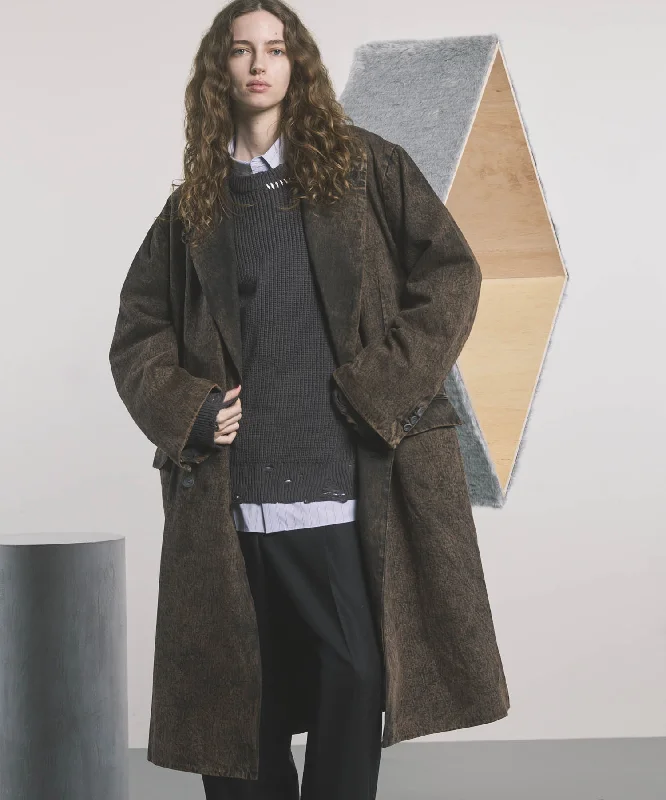 ladies' wool overcoat -【SALE】11oz Chemical Over-Dye Denim Dress-Over Double Coat