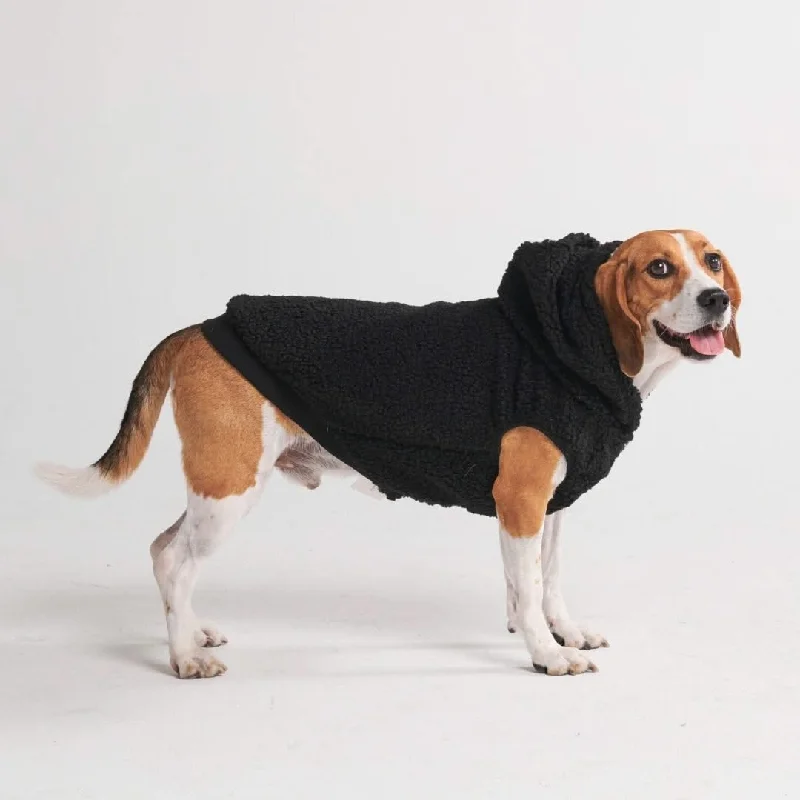 women's cropped bomber jacket -Teddy Sherpa Dog Jacket - Black